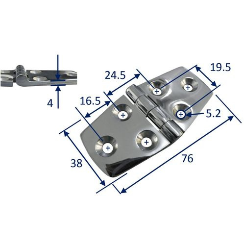 Stainless Steel A4 (316) Door Hinge, Marine & Sailing, Door, Locker, Cabinet 76X38mm image #