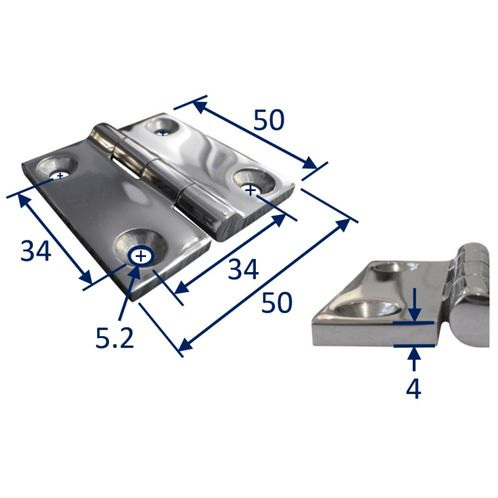 Stainless Steel A4 (316) Butt Hinge, Marine & Sailing, Door, Locker, Cabinet 50x50mm image #