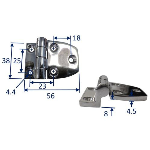 Stainless Steel A4 (316) Offset Hinge, Marine & Sailing, Door, Locker, Cabinet 56x38mm image #