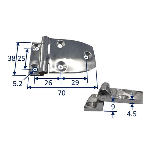 Stainless Steel A4 (316) Offset Hinge, Marine & Sailing, Door, Locker, Cabinet 70x38mm image #