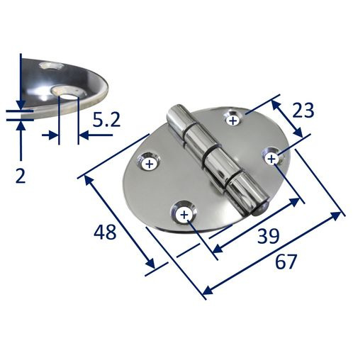 Stainless Steel A2 Oval Hinge, 67x48mm, Marine & Sailing, Door, Locker, Cabinet image #