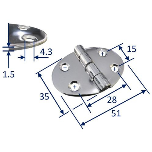 Stainless Steel A2 Oval Hinge, 51x35mm, Marine & Sailing, Door, Locker, Cabinet image #