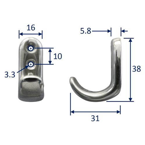 Coat Hook (Polished Marine-Grade Stainless Steel) With Rounded Shape image #