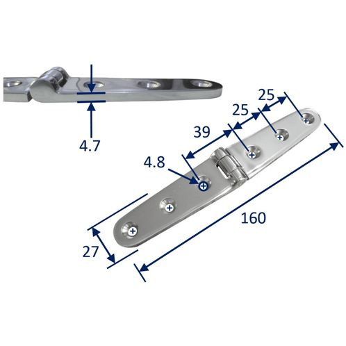 Stainless Steel A4 (316) Strap Hinge, Marine & Sailing, Door, Locker, Cabinet 160x27mm image #