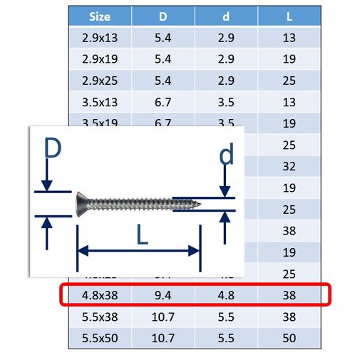 Self-Tapping Screws Posi Countersunk - 316 (A4) Stainless image #13