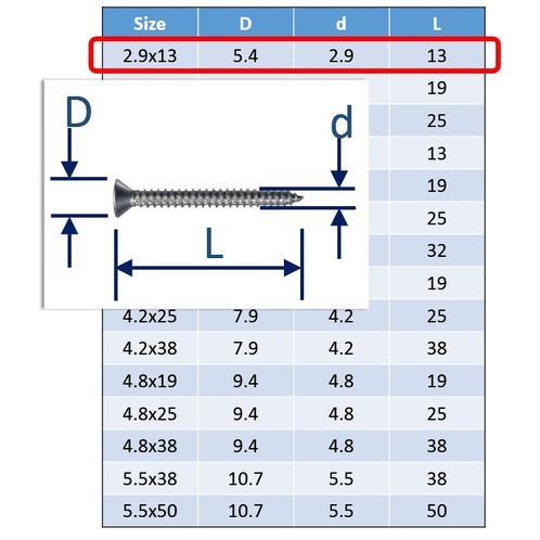 Self-Tapping Screws Posi Countersunk - 316 (A4) Stainless image #1