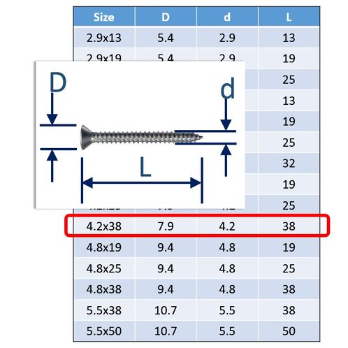 Self-Tapping Screws Posi Countersunk - 316 (A4) Stainless image #10