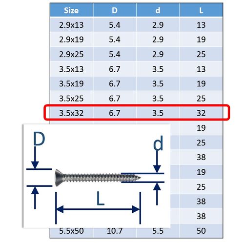 Self-Tapping Screws Posi Countersunk - 316 (A4) Stainless image #7