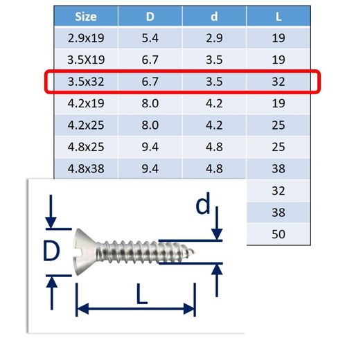 Self-Tapping Screws Slot-Countersunk (csk) 316 (A4) Stainless image #2