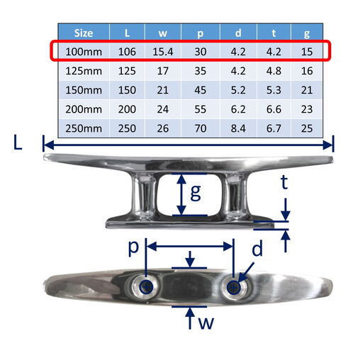 Low Flat Boat Cleats (2 Fixings) 316-Stainless Steel image #1