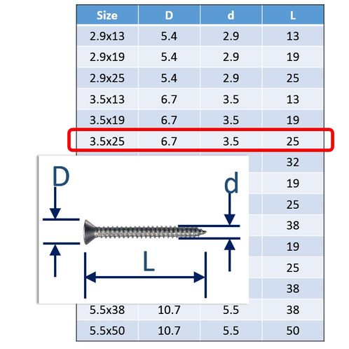 Self-Tapping Screws Posi Countersunk - 316 (A4) Stainless image #6