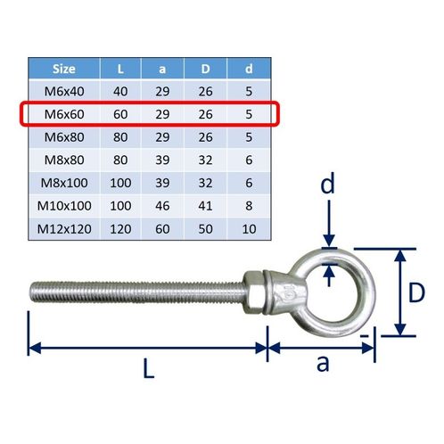 Long Eye Bolt, 316 Stainless Steel, Marine Grade image #2