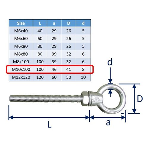 Long Eye Bolt, 316 Stainless Steel, Marine Grade image #6