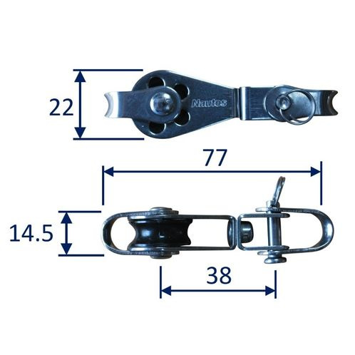 Small swivel pulley block with becket and plain bearing image #