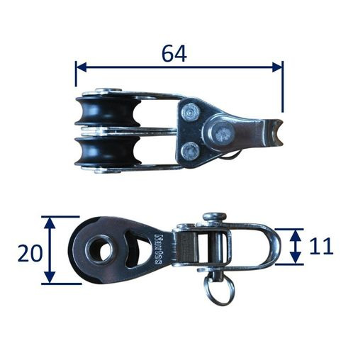 Double Pulley Block With Delrin Roller Bearings, 20mm Sheave image #