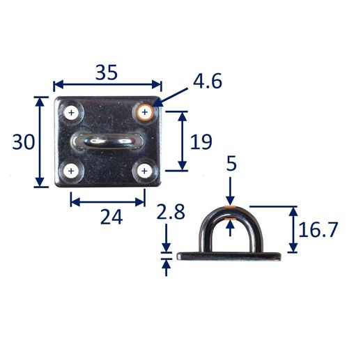 Square Pad Eye Mounting Hoop, A2 Stainless Steel Mounting Pad image #1