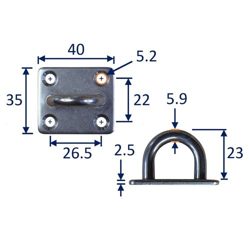 Square Pad Eye Mounting Hoop, A2 Stainless Steel Mounting Pad image #2