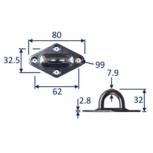 Diamond Pad Eye Mounting Hoop, A2 Stainless Steel Mounting Pad image #3