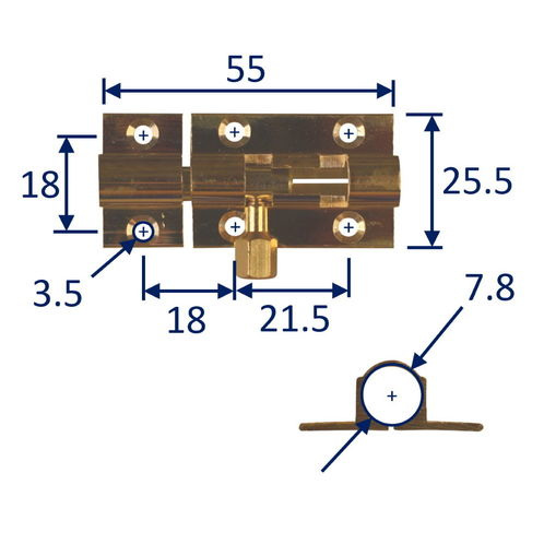 Brass Marine Latch Bolt 38mm / Barrel Bolt / Boat Locker Latch image #