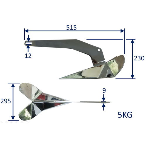 Boat Anchor, Delta-Type Anchor, Polished 316 Stainless Steel image #2