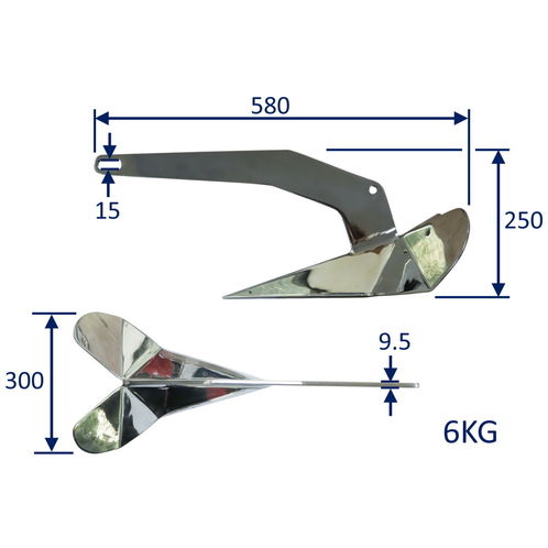 Boat Anchor, Delta-Type Anchor, Polished 316 Stainless Steel image #3