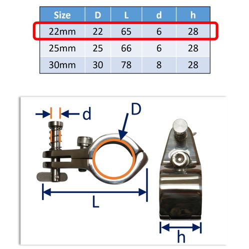 Hood Frame / Bimini Mounting Bracket Incorporating Quick-Release Pin image #1