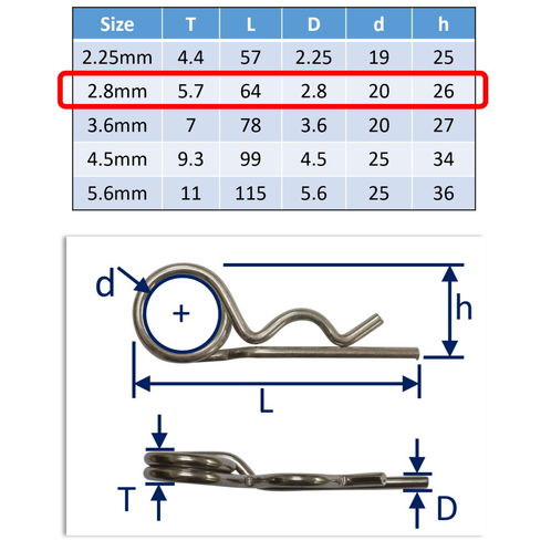 316 Stainless Steel Spring Cotter Pin, With Double Loop, Marine Grade image #2