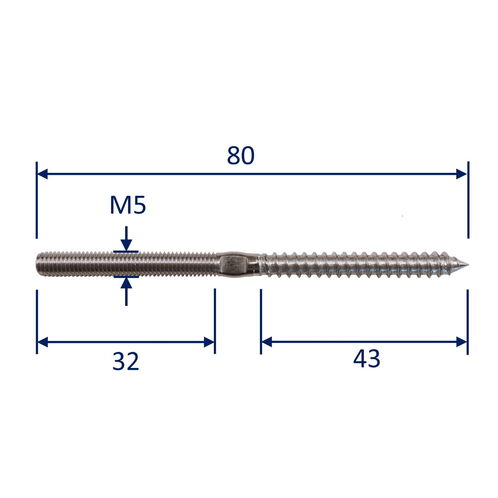 316 Stainless Steel Metric Stud With Wood Screw Thread / Terminal Connection image #1