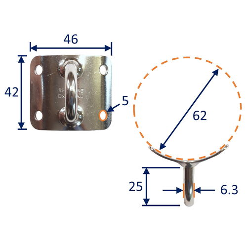 Dinghy Mast-To-Boom Connection Plate (Gooseneck), Made From 316 Stainless Steel, Vertical Eye image #1