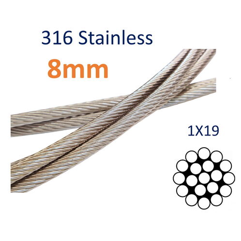 Stainless Steel Wire Rope, 316-Grade 1x19 For Marine & Rigging, Shrouds, Stays, Guard Rails, Polished Finish image #5