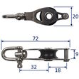 Single Swivel Pulley Block With Becket & 20mm Sheave, 316 Stainless Side Plates, Miniox image #1