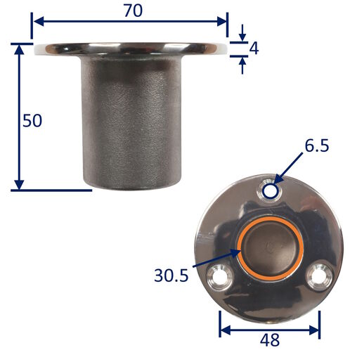 Recessed Deck Tube Holder (30mm diameter), Canopy Frame Mounting In 316 Stainless Steel, Ideal For Canopy Frames / Bini Frames image #1