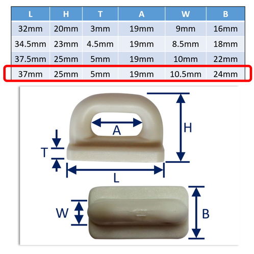 Nylon Flat Base Slider For Mainsail Attachment To Mast Track, Various Sizes Available image #4