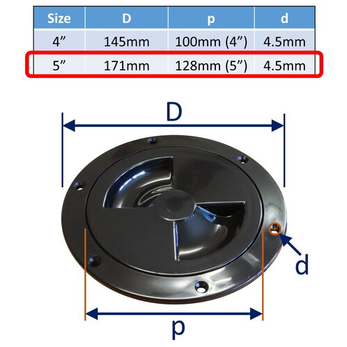 Round Waterproof Hatch Cover, Screw-In With Rubber O-Ring Seal, Black Colour image #2