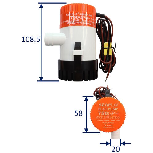 SEAFLO 750 GPH Electric Bilge Pump / Submersible Pump / 12Volt Bilge Pump. Boat Bilge Pump image #1