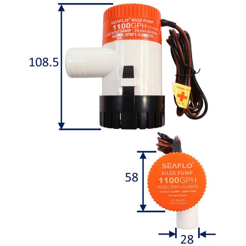 SEAFLO 1100 GPH Electric Bilge Pump / Submersible Pump / 12Volt Bilge Pump. Boat Bilge Pump image #1