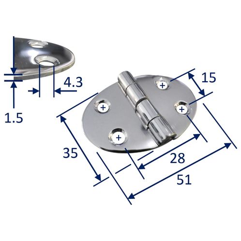 product image for Stainless Steel A2 Oval Hinge, 51x35mm, Marine & Sailing, Door, Locker, Cabinet