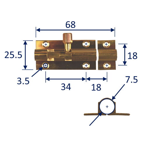 product image for Brass Marine Latch Bolt 50mm / Barrel Bolt / Boat Locker Latch