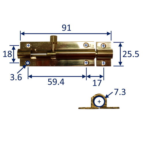 product image for Brass Marine Latch Bolt 75mm / Barrel Bolt / Boat Locker Latch