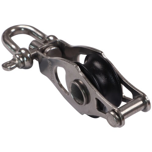product image for Single Swivel Pulley Block With Becket & 20mm Sheave, 316 Stainless Side Plates, Miniox