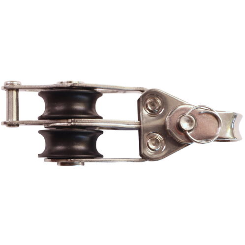 product image for Double Fixed Pulley Block With Becket & 20mm Sheave, 316 Stainless Side Plates, Miniox