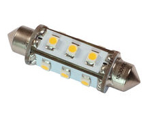 Festoon LED Bulb, SV8.5 Fitting, Warm White, 90 Lumen, 8W, 10-30V DC.  12 LED, 42mm Length